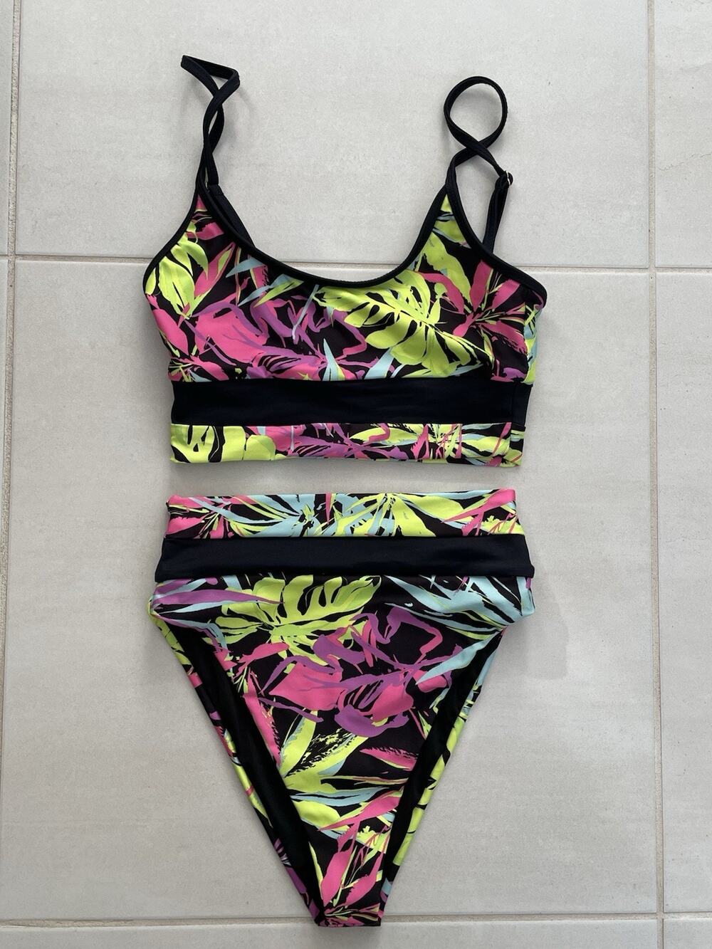 Beach Riot Swim Bikini Swimsuit High Waist Floral Color Block Swimwear